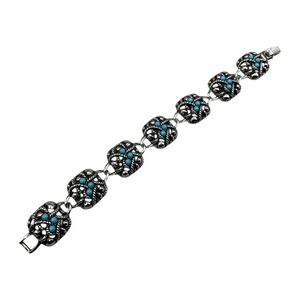 Avon Silver Tone Turquoise Square Link Bracelet 7 Inch